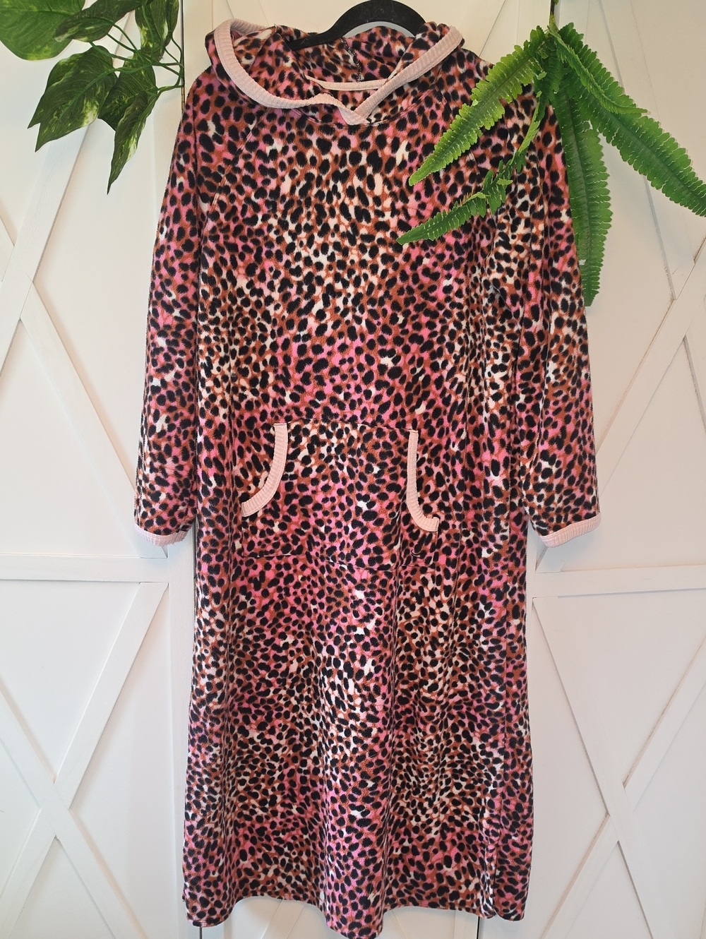 New Cuddl Duds Pink Leopard Hooded Plush Dress